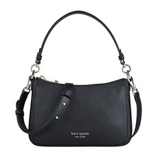 KATE SPADE HUDSON 金字LOGO 荔枝紋牛皮拉鍊肩背包, 黑