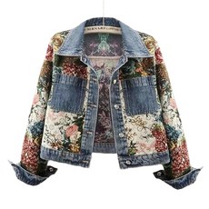 WAWAMOM 여자 플라워 데님청자켓 여성캐주얼 크롭 숏청자켓 점퍼 아우터 GFQ31