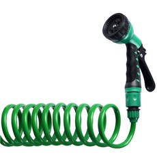 미란다 시원세차 베란다 코일호스건 세트, 7.5m, 그린 + 블랙