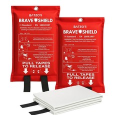 Generic Batzo's BraveShield 비상 화재 담요 101.6cm x 101.6cm(40 40인치) 2팩 - 프리미엄 실험실 테스트 내화성 내열성 가정
