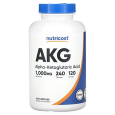 건강챙기세요 Nutricost AKG(알파-케토글루타르산) 캡슐 240정(캡슐 1정당 500mg) 백살까지오래오래, NutricostAKG알파케토글루타르산캡슐240정캡슐1, 1개, 240정