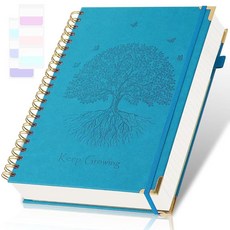 스프링 노트 대학 유선 노트 A5 300페이지 가죽 저널 14.5 x 21.6cm(5.7 x 8.5인치) 직장 학교용 하드커버 저널링 노트 탭 24개 여성 남성용, 5.7" x 8.5", 블루 색상