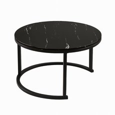 好的家居 大理石紋雙層圓桌茶几 - 客廳茶桌，雙層收納，大理石紋質感，圓角安全設計, 【大理石紋黑桌】70公分(高45公分)