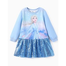 Disney 스티치 미니 엘사 공주 스웨트셔츠 드레스 유아 여아 스팽글 긴소매 풀오버 의류 가을 의상 만 2~9세 미니-레드 6~7세