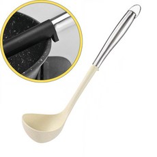 瀝水勺，食品級材質，加長手柄，一體成型，簡約時尚, 奶黃色湯勺, 1個
