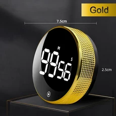 자석식 LED 디지털 타이머 요리 샤워 공부용 주방 자가 조절 회전식 카운트다운 알람 시계, 01 Golden