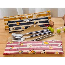 MIT防水餐具袋 環保餐具袋 兒童餐具袋 筆袋 鉛筆盒 多功能收納袋 餐具袋 上學餐具 防水袋, 美味便當（黃）,兒童6*21公分, 1個