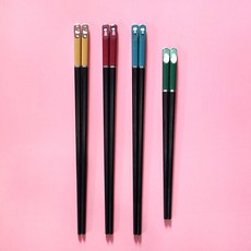 親子合金筷子3雙裝4家用防滑寶寶短小孩分人標志家庭筷一家三口四筷子環保筷防滑筷子耐熱筷子餐具用品, 4色）長黃貓+爸+媽+短北極熊, 1個