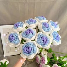 手工編織花束 漸變玫瑰 毛線手捧花, 藍色漸變玫瑰材料包8-10朵,不帶包裝, 1個