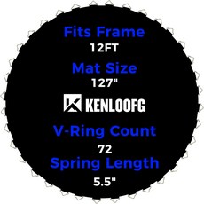 KENLOOFG 트램펄린 교체 매트 7296 V-링 121415피트 프레임 및 5.5-7인치 스프링 장착, Black, 12FT|127"Dia|72