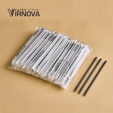 【Virnova】 竹纖維 紙吸管 8x220mm 黑色 尖頭 獨立紙包 100入 生物可分解 環保吸管, 1包, 100支