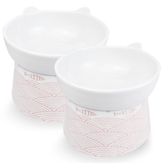 MONAGIO 寵物汪喵魚陶瓷餐具2件組, 粉紅色, 1套