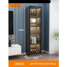 술진열장 와인장식장 술장 위스키 양주장 피규어 인테리어, 단일문, 5칸 그레이 40길이 40깊이 193높이cm