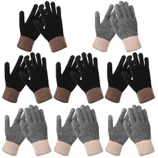 SATIN 새틴IOR 8쌍 여성용 겨울 장갑 따뜻한 플리스 안감 니트 터치 스크린 탄성 커프 문자 장갑 블랙 그레이. 단일 사이즈 286804, SATIN 새틴IOR 8쌍 여성용 겨울 장갑 따뜻한 플