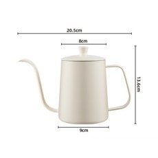 304不鏽鋼 手沖咖啡壺 鵝頸壺 輕巧耐用, 1個, 米白 帶蓋-600ML