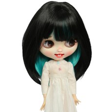 Linfairy 9-10 inch Doll 인형용 가발 내외 더블 컬러 어깨 머리에 (Black&Dark Blue)