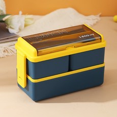 (Small) 밀짚 pp 재질의 도시락은 전자레인지로 출근학생의 다격자 도시락통 + 스푼 + 포크를 데운다 JJN-0250, 1개, 네이비