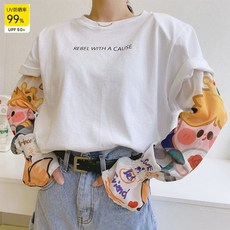 GP冰袖護袖，夏季防曬冰絲袖套，寬鬆透氣護臂手套, 1個, 白色玫瑰袖套,均碼