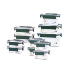 올클리어락 국내생산 BPA FREE 직사각 밀폐용기 11종 세트 그린, 밀폐용기11종세트, 1세트