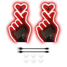 2피스 LED 하트 라이트 차량용 태양열 충전식 네온 주변 조명 6가지 모드 모양 무선 제스처 라이트-블루 188255, 2개, 레드