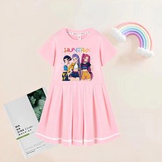 케이팝 데몬헌터스 티셔츠 반팔 케데헌 루미 주니어 코튼 옷 미라 오버핏 유아, 핑크 (컬러 세 여자)