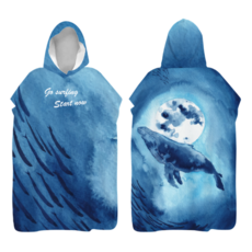 成人毛巾衣 大尺碼 超細纖維吸水連帽浴巾斗篷 潛水/游泳/海邊適用, 【 加大款】月亮鯨【超細纖維】, 1個