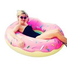 造型甜甜圈成人泳圈，加大尺寸糖霜點綴，夏日水上活動必備，可愛造型泳圈, 【AB114】120cm(無手把-粉色), 1個