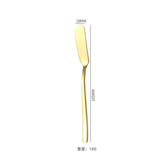 HYLSS 304不鏽鋼牛油刀西餐具果酱奶酪刀長柄黃油刀裱花刀奶油刮刀, 1個, 410-金色:如图所示（4335）