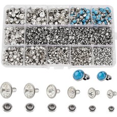 RUBYCA 9mm 200세트 체코 화이트 투명 크리스탈 라인스톤 래피드 리벳 실버 컬러 메탈 스터드 DIY 가죽 공예 키트 의류 결혼식 예술 및 공예용, Mixed with Turquoise - 700pcs