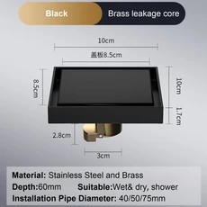 발바닥 드레인 1010cm 냄새 방지 목욕 배수 탈취 광장 DIY 블랙 샤워 필터 플러그 커버 파이프 304 스테인, 01, 01 10x10cm, 03 Black-Brass