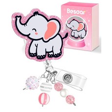 Besoar 자폐 간호사 배지 릴 - ID 클립이 있는 접이식 간호 배지 홀더 자폐 인식 이름표 카드 액세서리 사무실 학생 직장 병원용 악어 클립 포함, 코끼리