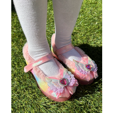 FROMBEBE 여아용 세리 더블 무지개 날개 리본 LED 겨울 털 구두