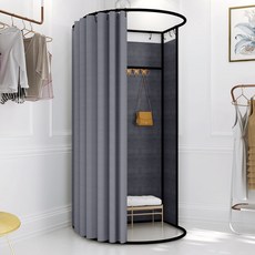 간이 탈의실 옷가게 피팅룸 이동식 탈의실 피팅룸 커튼 풀세트 검은색 프레임, B