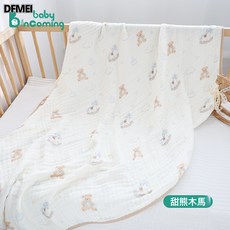DFMEI 新生嬰兒竹棉紗布浴巾柔軟吸水寶寶洗澡裹巾幼兒園寶寶午睡蓋被, 1個, 甜熊木馬(110*110cm):110*105cm