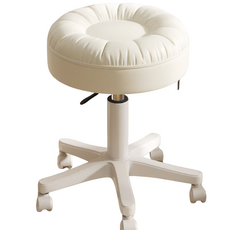 원형 의자 바퀴달린 이동식 미용 보조 화장대 미니 스툴, 1개, 크림화이트