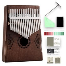 Kalimba 엄지 피아노 전문 휴대용 마호가니 음비라 핑거 튜닝 해머 포함 가방 설명서(한글이 아닐 수 있음) 독특하고 이상적인 생일 휴일 결혼 선물 초보자를 위한, 17 keys, b4-Handrail-Brown-17 키