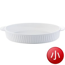 純白陶瓷條紋雙耳烤盤 橢圓 小號 9.5吋, 1個