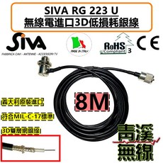 SIVA RG223 U 義大利進口 8米 超低損耗 雙層網銀線, 1個, SMA-P 公頭,M-P公頭(接基地木瓜用)