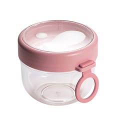 SIMPLICITY CUP 手提式燕麥杯 600ml 附贈可折疊叉勺 透明PC材質 優格沙拉早餐杯, 1個, 粉色600ml-贈可折疊叉勺