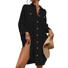 여성 모던 수영복 커버 블라우스 버튼 다운 셔츠 드레스 상의