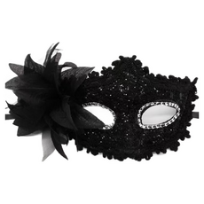 蕾絲面具 側花玫瑰 台灣現貨 尾牙 威尼斯 聖誕節 萬聖節 Cosplay 角色扮演 化妝舞會 生日佈置, 側花－黑