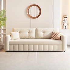 奶油風可折疊伸縮沙發床，附儲物功能, 外徑126cm 45D高彈海綿款 【羊毛,1.8米-2米