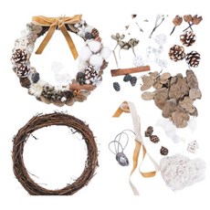 DIY植物花環材料包，聖誕節慶裝飾，手作藤圈花材組，創意花藝材料包, H圓花環(附膠條)KA06