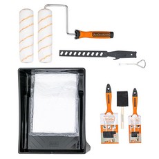 Black+Decker 10피스 페인트 트레이 세트 롤러 브러시 드롭 천 등이 포함된 완벽한 키트 손쉬운 페인팅을 위한 전문가 품질의 도구 가정 사무실 또는 미술 프, BLACK+DECKER 10피스 페인트 트레이 세트,