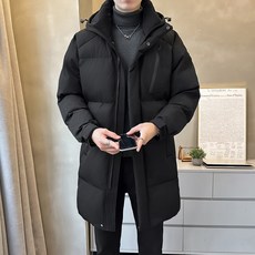 加厚連帽保暖棉衣外套 - 新中長款過年紅色大碼寬松男款