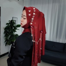 히잡 스카프 라마단 여성 무슬림 비즈 롱 아랍 태슬 숄 패션 랩 터번 파티 헤드스카프