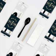 진담팩 일회용 숟가락 젓가락 냅킨 3종 세트 투명 인쇄 포장지(숟가락 검정), 1세트, 500개입