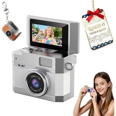 2026 새 미니 디지털 카메라 1.47인치 플립 LCD 화면 1080p 레트로 CCD 32/64/128GB 카드 키체인 목걸이 포함 인생의 아름다운 순간 기록하기 (흰색 6, 64GB, 흰색