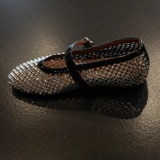 티류으스 여성 큐빅 메쉬 뾰족코 플랫 발레리나 메리제인 버클 4cm 굽 슈즈 ZH