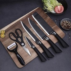 독일기술 프리미엄 스텐레스 6종 올인원 주방 칼 가위세트 Black, 단품, 1개